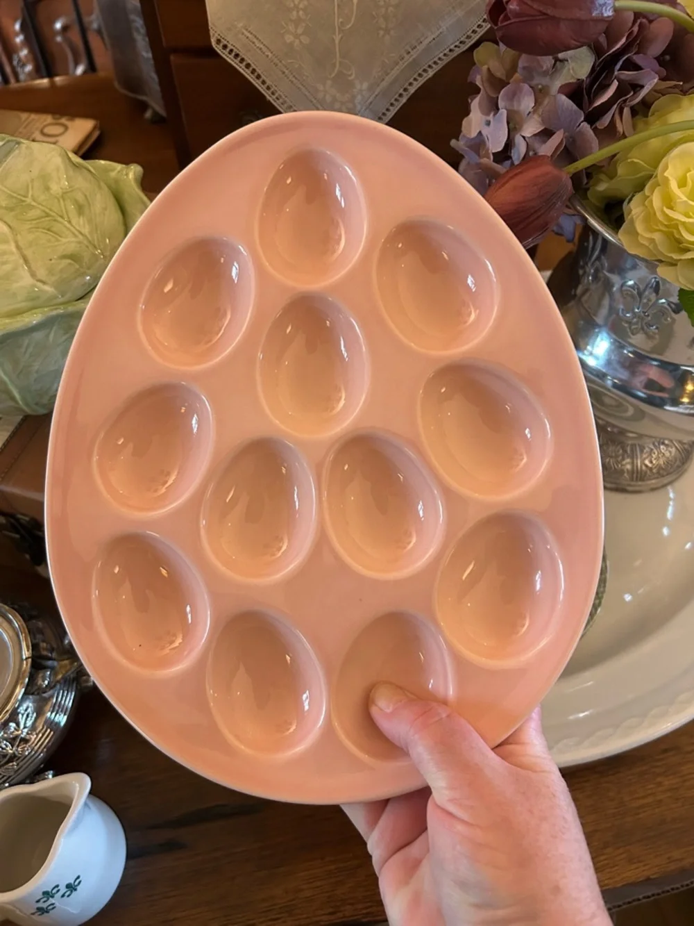 Pink Ceramic Deviled Egg Plate Made in Portugal - Picture 4 of 5